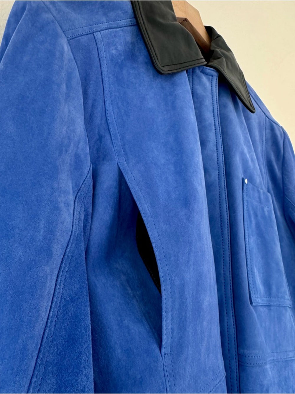 NWT Zara Electric Blue Suede Jacket with Black Leather Collar - Picture 4 of 16